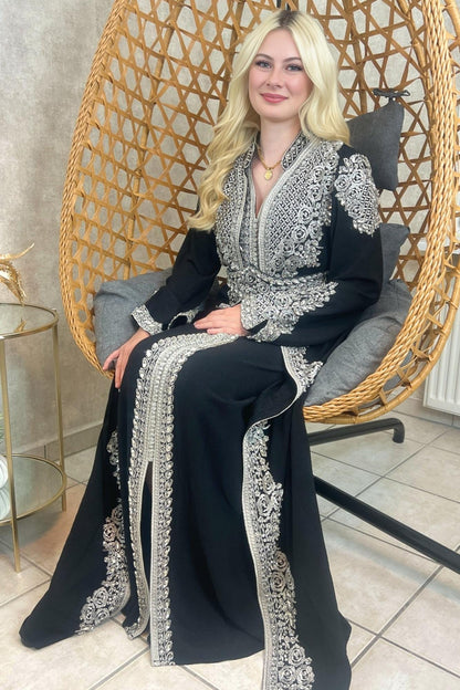 Schwarzer Kaftan für Frauen – Marokkanisches Abendkleid, Schwarzer Boho Kaftan – Festliches Kleid für Henna, S-XXL,  Schwarze Takschita (etsy image id: 7307027295)