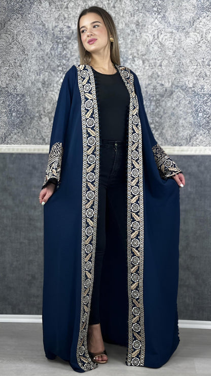 Bisht große Blume, dunkelblau, mit Stickerei in Gold/Silber, Ramadan Abaya, Kaftan Frauen, Hennakleid, Kimono (etsy image id: 7671738600)