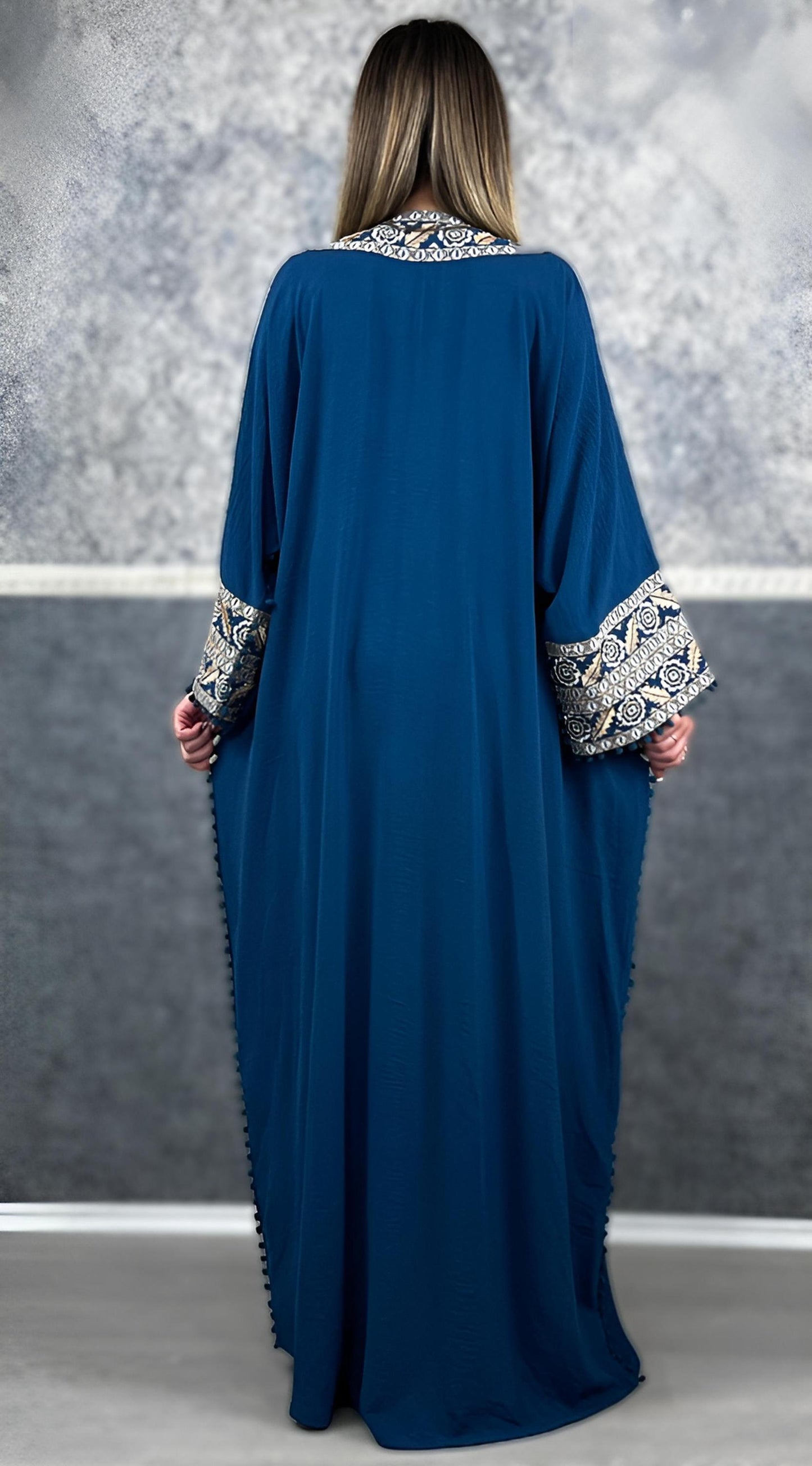 Bisht große Blume, petrol, mit Stickerei in Gold/Silber, Ramadan Abaya, Kaftan Frauen, Hennakleid, Kimono __etsy:7671881190