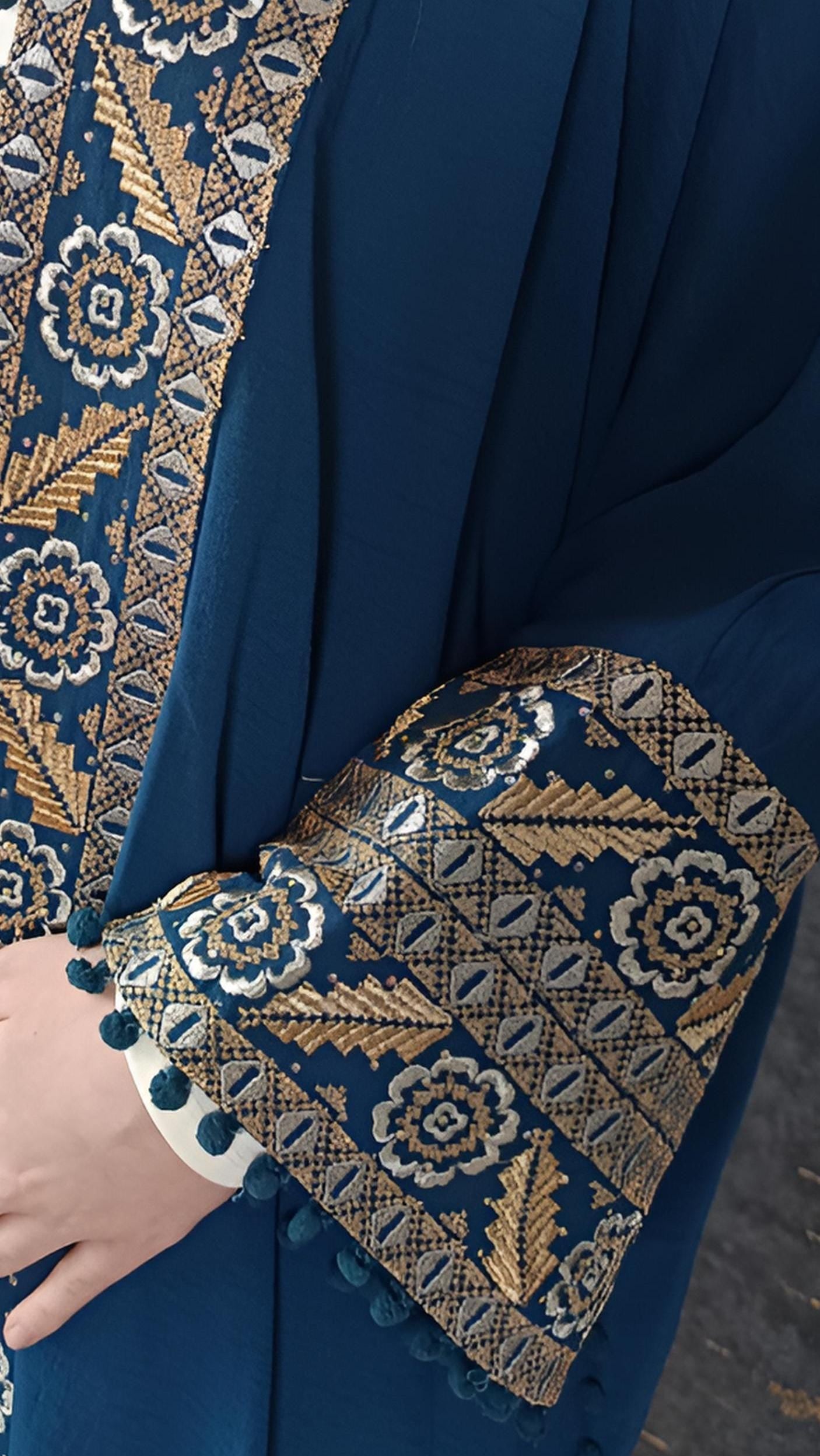Bisht große Blume, petrol, mit Stickerei in Gold/Silber, Ramadan Abaya, Kaftan Frauen, Hennakleid, Kimono __etsy:7671881556