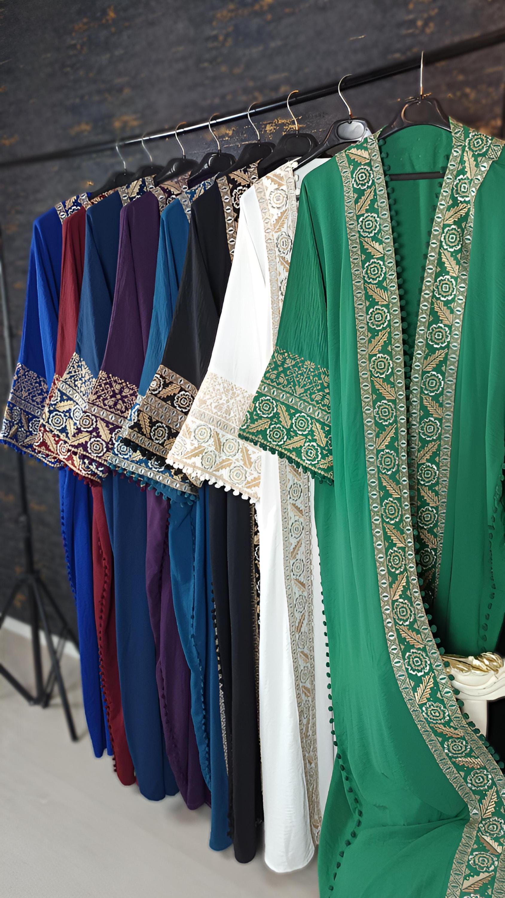 Bisht große Blume, petrol, mit Stickerei in Gold/Silber, Ramadan Abaya, Kaftan Frauen, Hennakleid, Kimono __etsy:7671882340