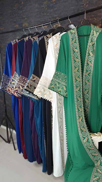 Bisht große Blume, petrol, mit Stickerei in Gold/Silber, Ramadan Abaya, Kaftan Frauen, Hennakleid, Kimono __etsy:7671882340