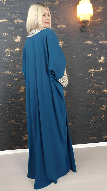 Bisht kleine Blume, Petrol, mit Stickerei in Gold/Silber, Ramadan Abaya, Kaftan Frauen, Hennakleid, Kimono __etsy:7679380058