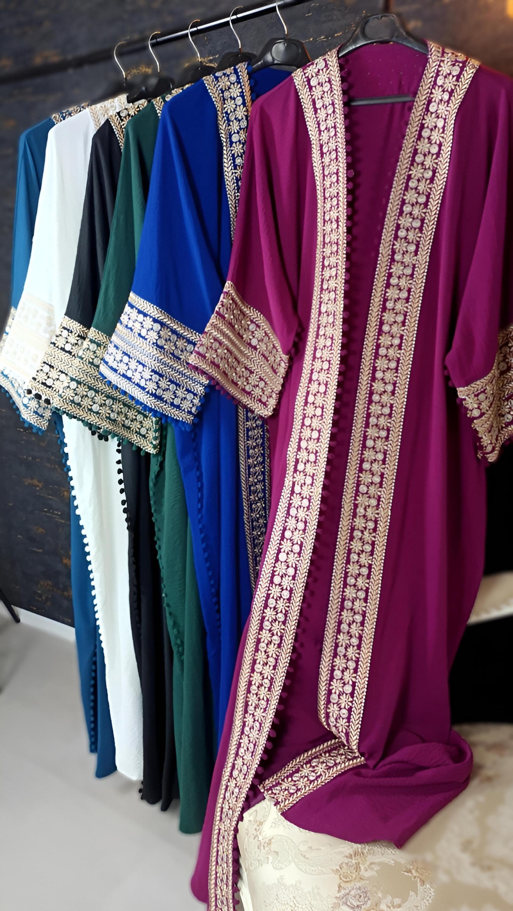 Bisht kleine Blume, Petrol, mit Stickerei in Gold/Silber, Ramadan Abaya, Kaftan Frauen, Hennakleid, Kimono __etsy:7679380428