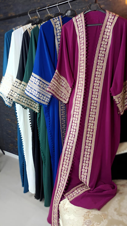 Bisht kleine Blume, Petrol, mit Stickerei in Gold/Silber, Ramadan Abaya, Kaftan Frauen, Hennakleid, Kimono __etsy:7679380428