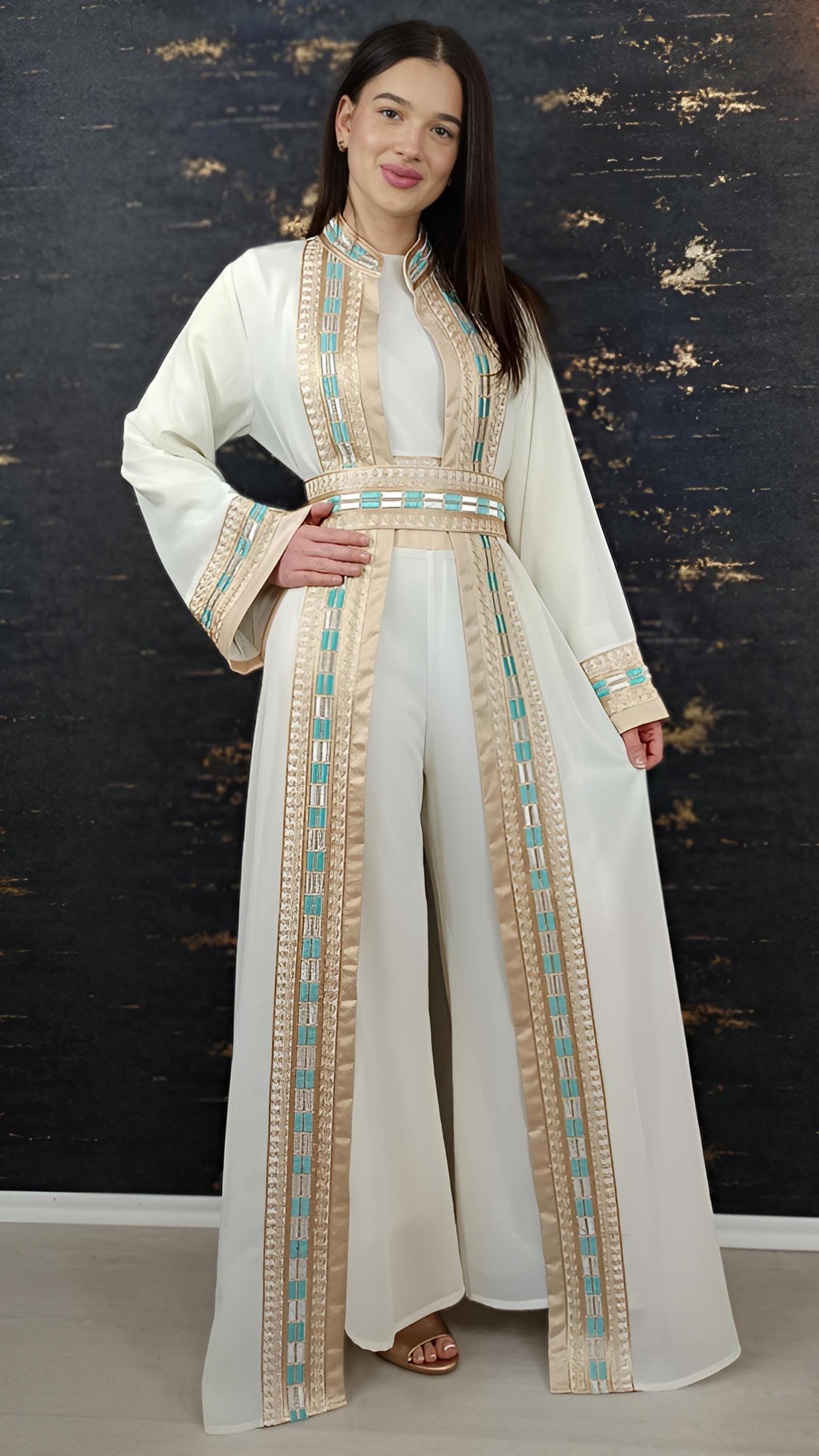 Luxus Overall Dubai, weiß, Hochzeit, Hosenanzug, Jumpsuit, Kaftan, Hennakleid, Kaftan Dress, Kaftan Frauen, Abendkleid, Abschlusskleid __etsy:7683877700