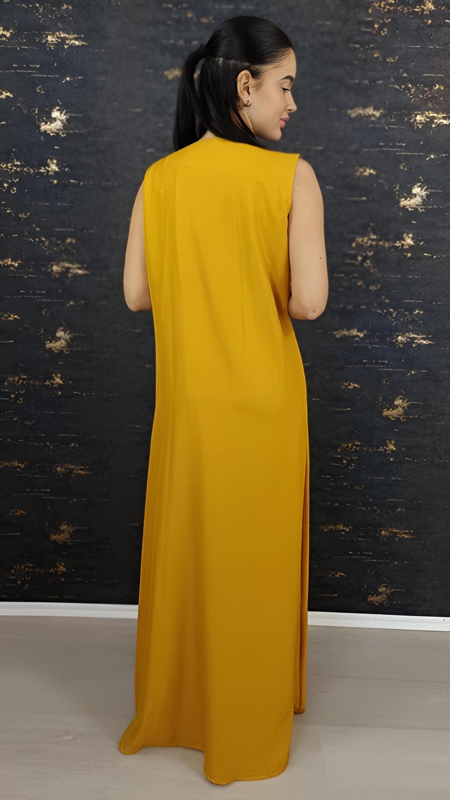 Kaftan Jasmin mit Abaya, gelb, Butterfly Ärmel, Gold Stickerei, Verlobung, arabischer Kaftan, Jalabiya, Hennakleid, Festkleid, Takshita (etsy image id: 7692647518)