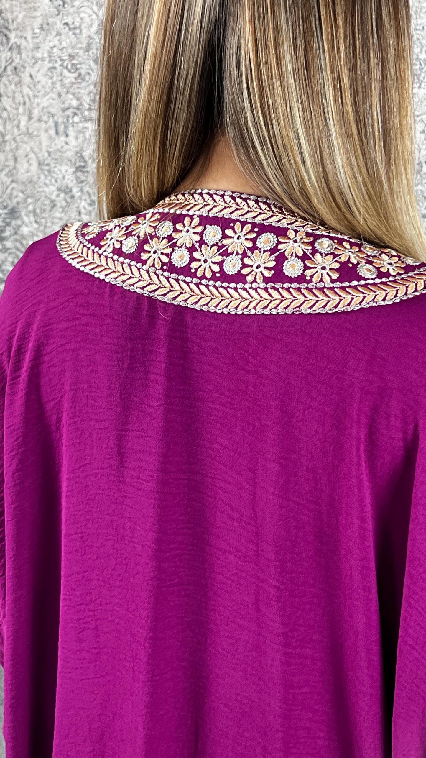 Bisht kleine Blume, Magenta, mit Stickerei in Gold/Silber, Ramadan Abaya, Kaftan Frauen, Hennakleid, Kimono __etsy:7698497111