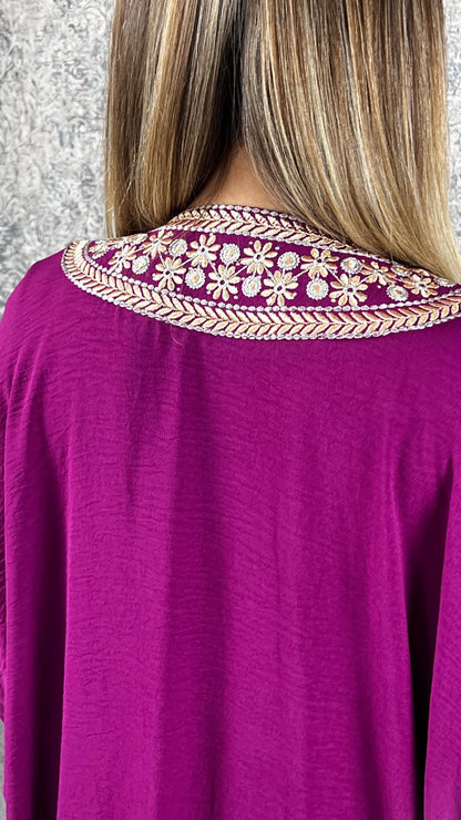 Bisht kleine Blume, Magenta, mit Stickerei in Gold/Silber, Ramadan Abaya, Kaftan Frauen, Hennakleid, Kimono __etsy:7698497111