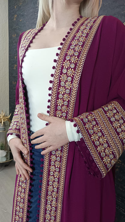 Bisht kleine Blume, Magenta, mit Stickerei in Gold/Silber, Ramadan Abaya, Kaftan Frauen, Hennakleid, Kimono __etsy:7698498759