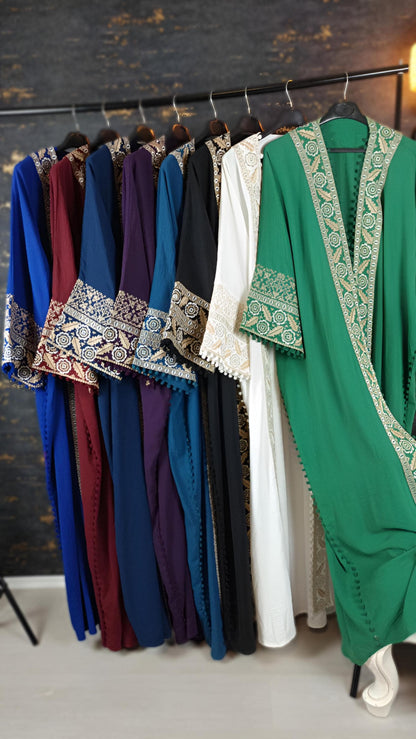 Bisht große Blume, grün, mit Stickerei in Gold/Silber, Ramadan Abaya, Kaftan Frauen, Hennakleid, Kimono __etsy:7719685363