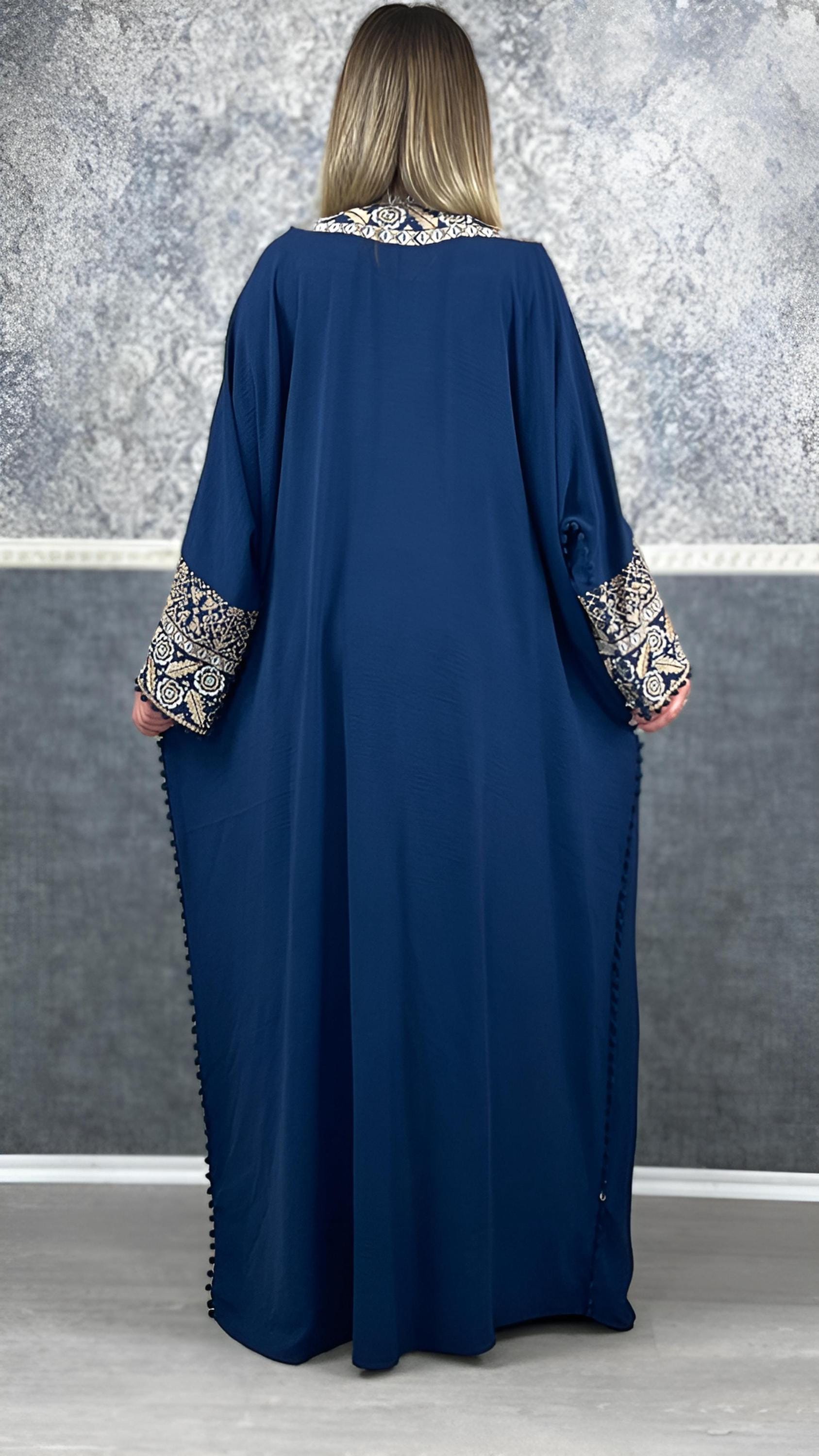 Bisht große Blume, dunkelblau, mit Stickerei in Gold/Silber, Ramadan Abaya, Kaftan Frauen, Hennakleid, Kimono (etsy image id: 7719693623)