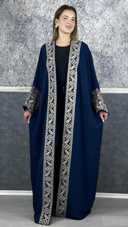 Bisht große Blume, dunkelblau, mit Stickerei in Gold/Silber, Ramadan Abaya, Kaftan Frauen, Hennakleid, Kimono (etsy image id: 7719694079)