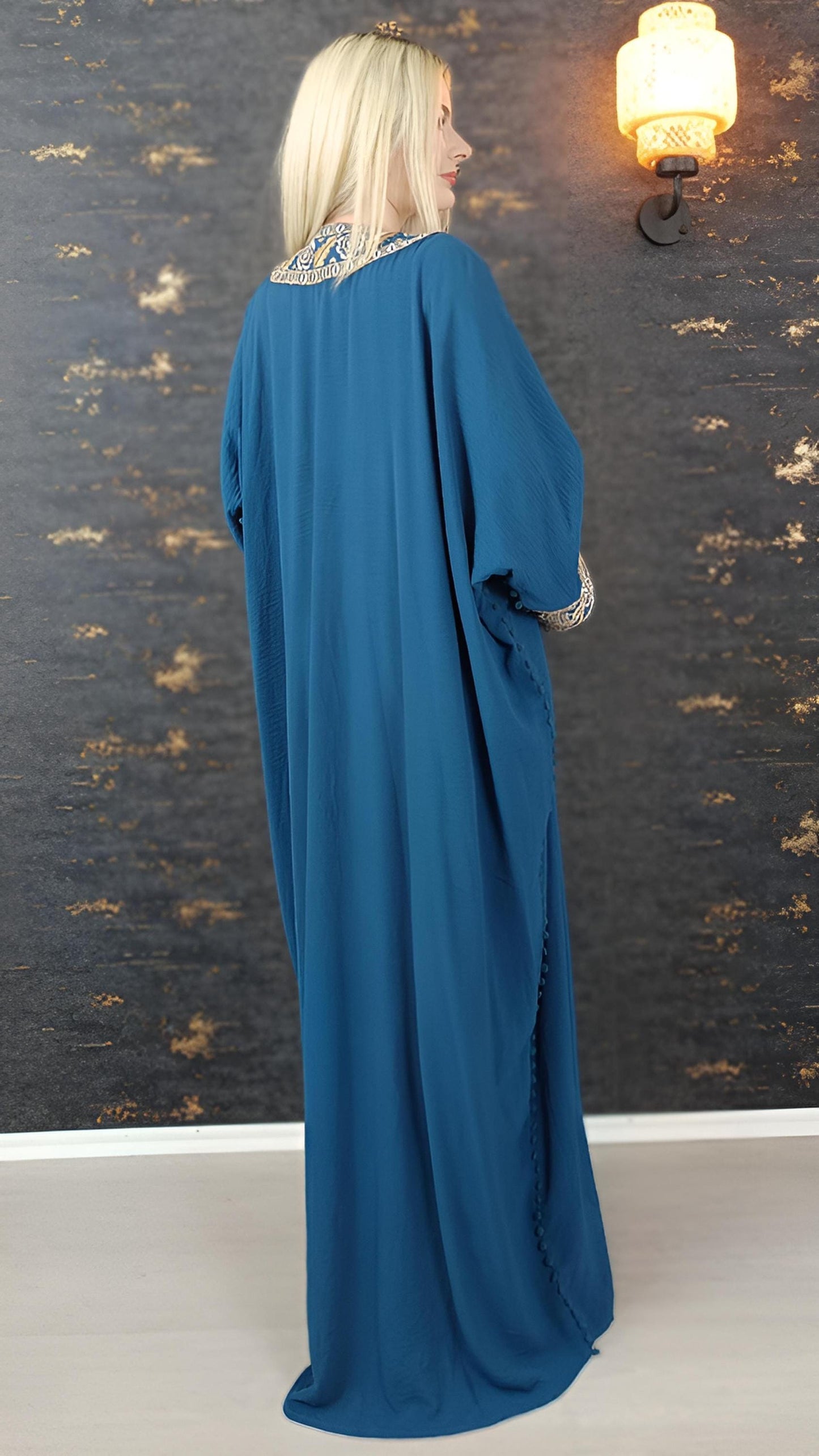 Bisht große Blume, petrol, mit Stickerei in Gold/Silber, Ramadan Abaya, Kaftan Frauen, Hennakleid, Kimono __etsy:7719837389