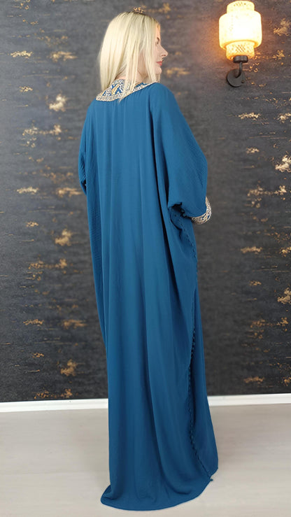 Bisht große Blume, petrol, mit Stickerei in Gold/Silber, Ramadan Abaya, Kaftan Frauen, Hennakleid, Kimono __etsy:7719837389
