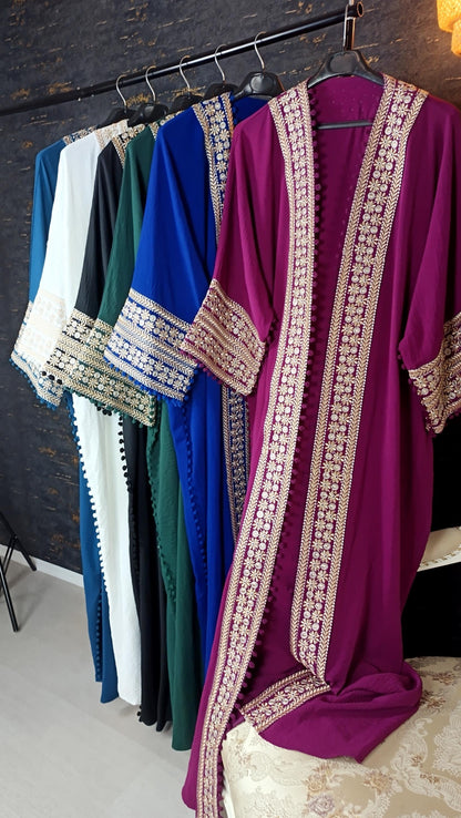Bisht kleine Blume, weiß, mit Stickerei in Gold/Silber, Ramadan Abaya, Kaftan Frauen, Hennakleid, Kimono (etsy image id: 7723925815)