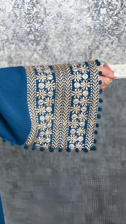 Bisht kleine Blume, Petrol, mit Stickerei in Gold/Silber, Ramadan Abaya, Kaftan Frauen, Hennakleid, Kimono __etsy:7727323471
