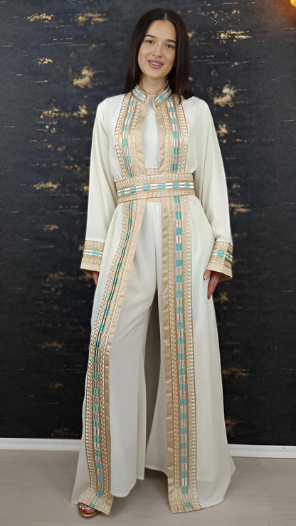 Luxus Overall Dubai, weiß, Hochzeit, Hosenanzug, Jumpsuit, Kaftan, Hennakleid, Kaftan Dress, Kaftan Frauen, Abendkleid, Abschlusskleid __etsy:7731818235