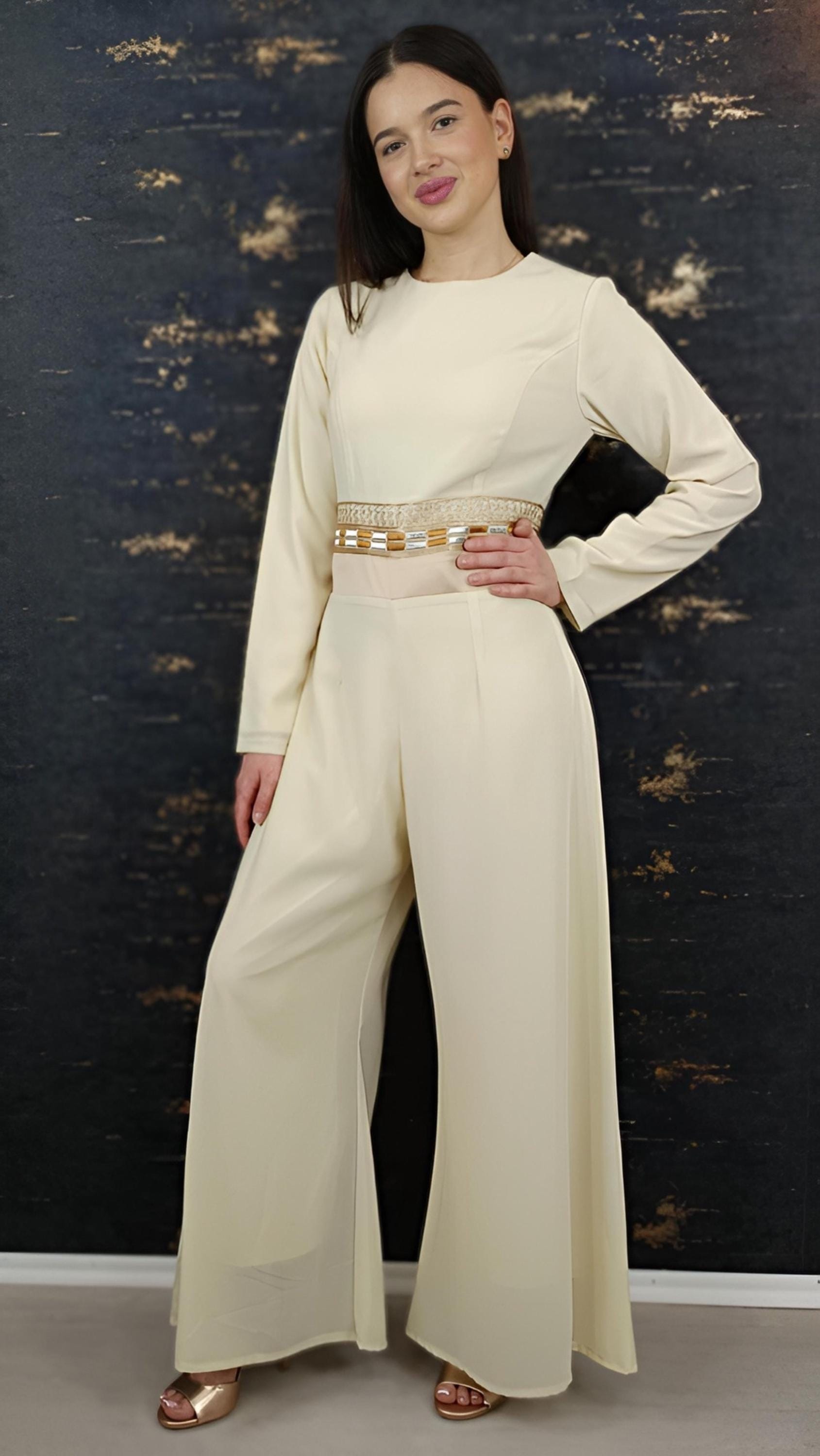 Luxus Overall Dubai, Creme, Hochzeit, Hosenanzug, Jumpsuit, Kaftan, Hennakleid, Kaftan Dress, Kaftan Frauen, Abendkleid, Abschlusskleid __etsy:7731834473