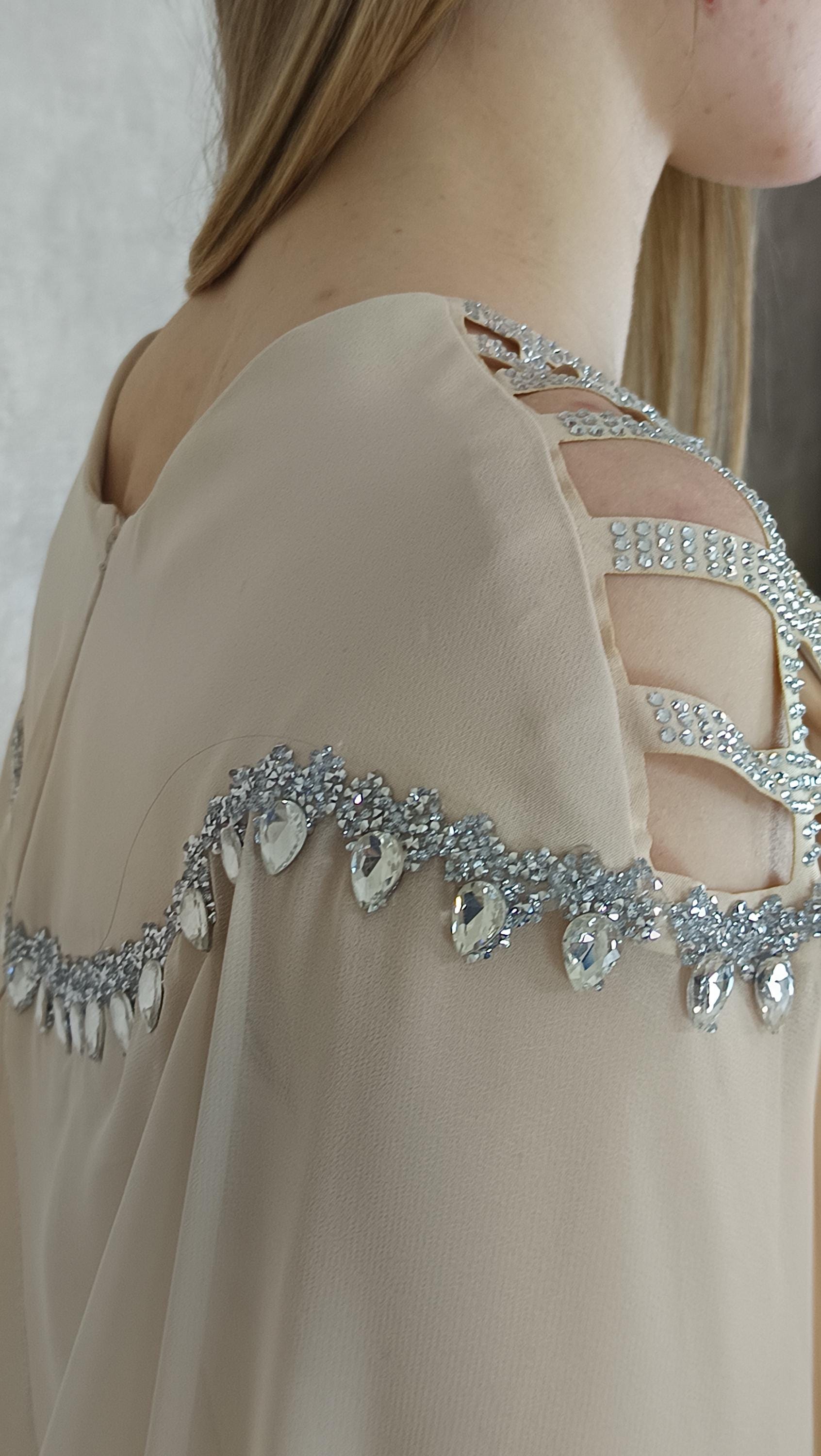 Beiges Abendkleid elegant lang, Chiffon Kleid, Elegant Beige Evening Dress, Long Formal Gown, Prom Dress (etsy image id: 7911567744)