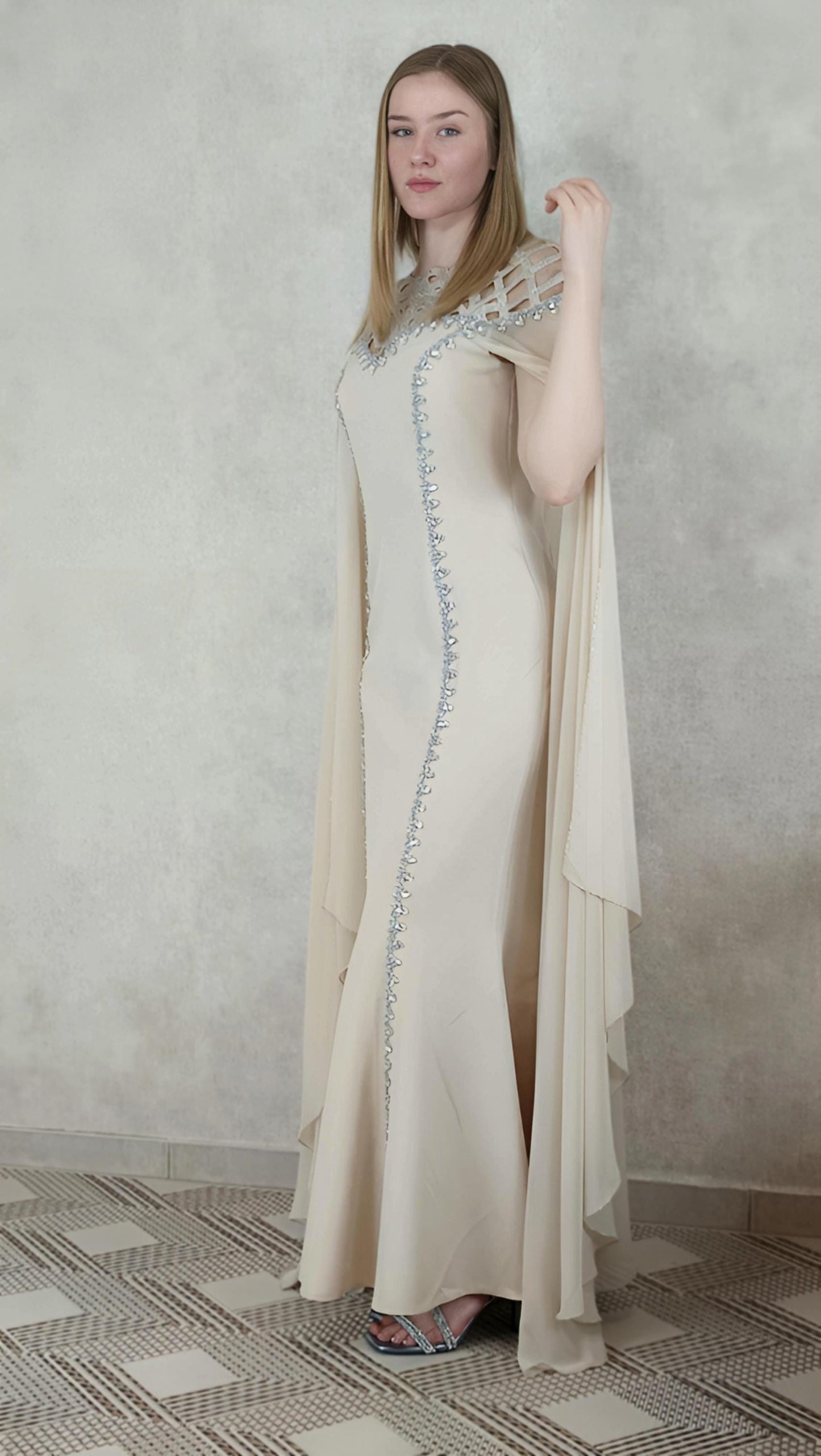 Beiges Abendkleid elegant lang, Chiffon Kleid, Elegant Beige Evening Dress, Long Formal Gown, Prom Dress (etsy image id: 7911709744)