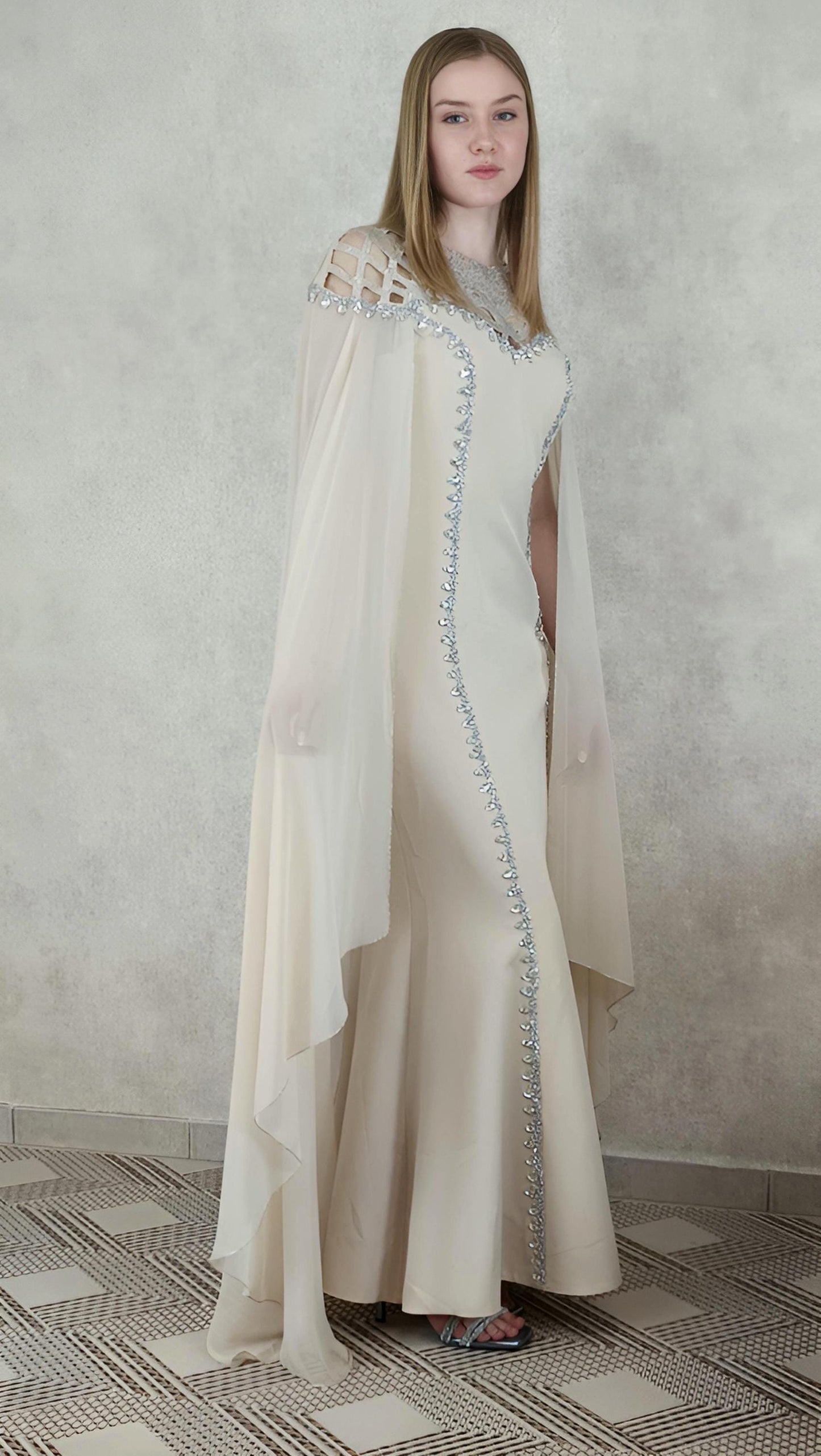 Beiges Abendkleid elegant lang, Chiffon Kleid, Elegant Beige Evening Dress, Long Formal Gown, Prom Dress (etsy image id: 7959519727)