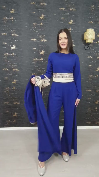 Luxus Overall Dubai, Royalblau, Hosenanzug, Jumpsuit, Kaftan, Hennakleid, Kaftan Dress, Kaftan Frauen, Abendkleid, Verlobung, Abschlusskleid