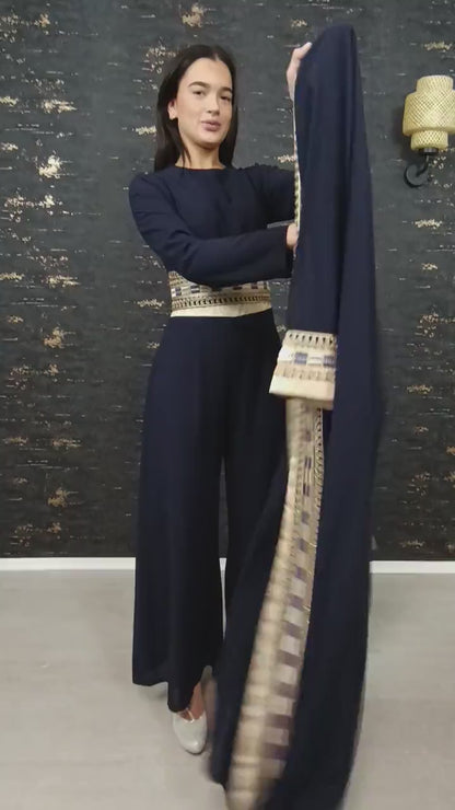 Luxus Overall Dubai, dunkelblau, Hosenanzug, Jumpsuit, Kaftan, Hennakleid, Kaftan Dress, Kaftan Frauen, Abendkleid, Verlobung,Abschlusskleid