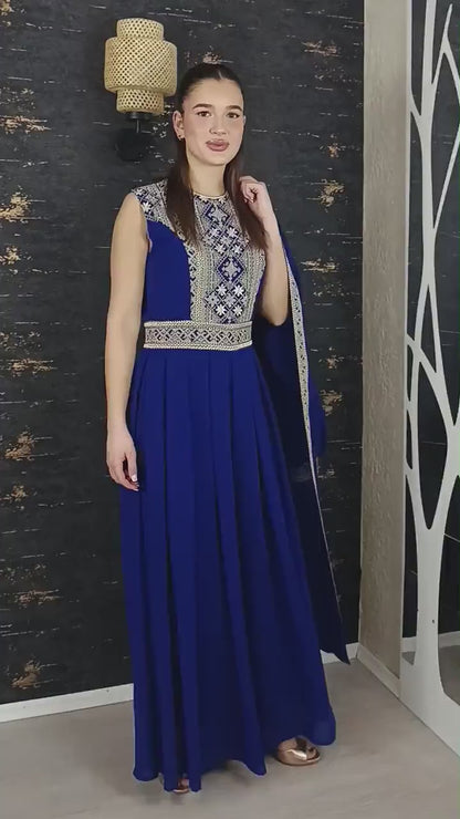Overall Sindibad mit Abaya, royalblau, Hochzeit, Hosenanzug, Jumpsuit, Dubai Kaftan, Hennakleid, Kaftan Dress, Kaftan Frauen, Abendkleid