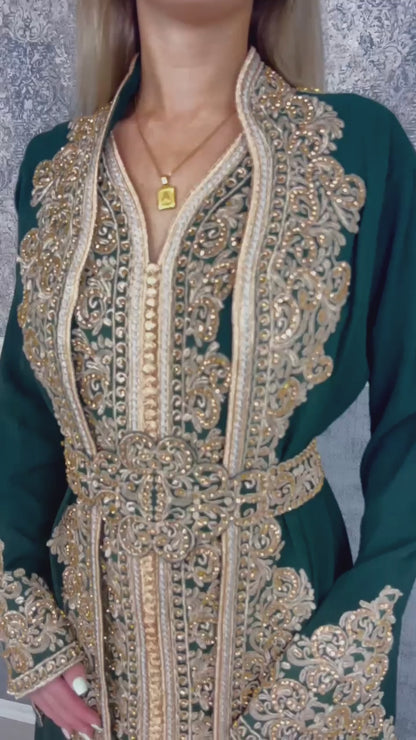 Kaftan Frauen | Kaftan Dunkelgrün | Takeshita | marokkanische kaftan | Henna Kleid