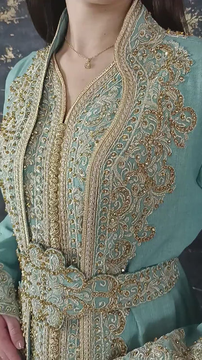 Mintgrün Kaftan | Frauen Kaftan |(L)| abaya | Arabisches Kleid | marokkanische kaftan | Dubai Kaftan | Takeshita | Henna Kleid | Karakou