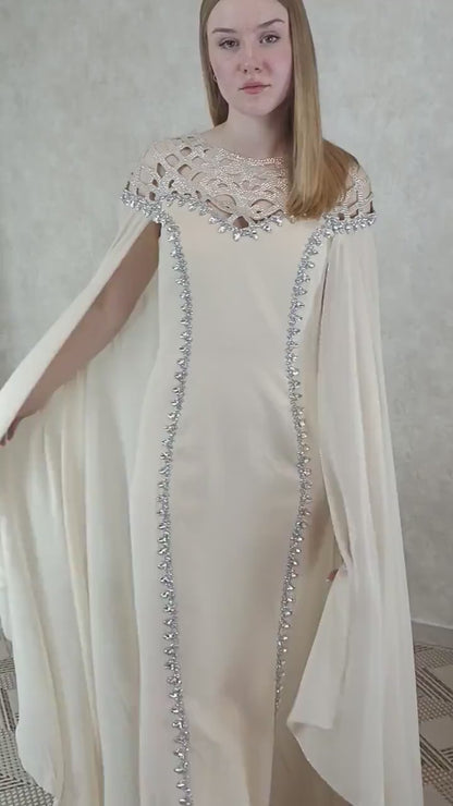 Beiges Abendkleid elegant lang, Chiffon Kleid, Elegant Beige Evening Dress, Long Formal Gown, Prom Dress
