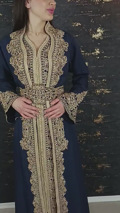 Dunkelblau Kaftan | Frauen Kaftan |(L) | traditionelles Kleid | marokkanische kaftan | Henna Kleid | Takeshita | Kaftan für Hochzeit