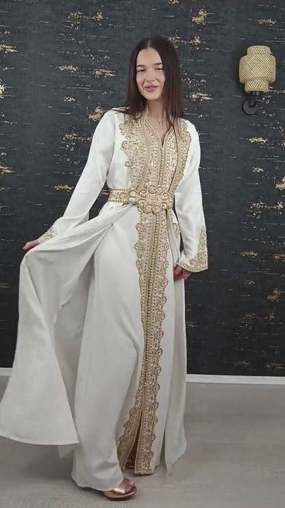 Takeshita | Henna Kleid | Kaftan Frauen | Kaftan weiß | Hochzeit | marokkanische kaftan | Ukrainisches besticktes kleid