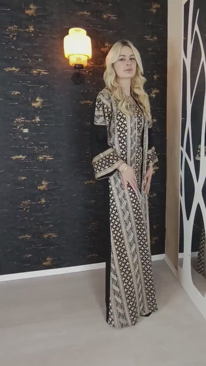 bestickter Kaftan, Hanien schwarz, Kaftan Frauen, Abendkleid, Hochzeit, marokkanischer Kaftan, arabischer Kaftan, Takshita, Hennakleid,Abaya